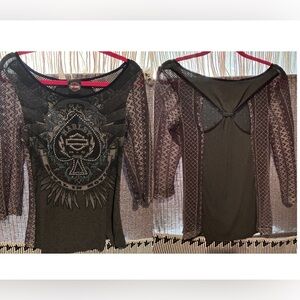 Harley-Davidson Black Tee with Rhinestone Accents with back cutout